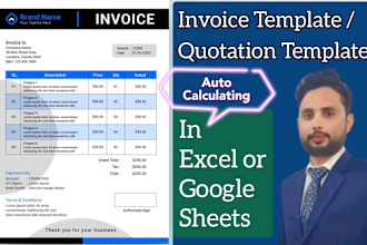 create dynamic invoice template, quotation in excel and google sheets