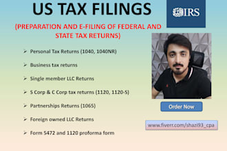 prepare and efile USA tax returns for individual and business 1040, 1120, 1065