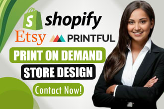 build shopify print on demand, etsy pod, trendy typography t shirt, printful