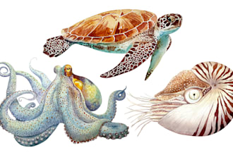 hand painted realistic watercolor animals illustration