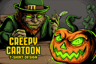 draw creepy and spooky cartoon tshirt design