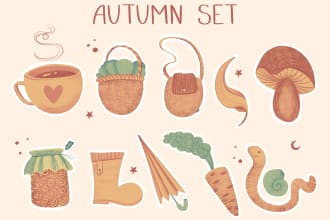 cute sticker pack with icons and doodles