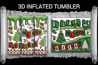 created 3d and materials  inflated 20 or 30 oz skinny tumbler design