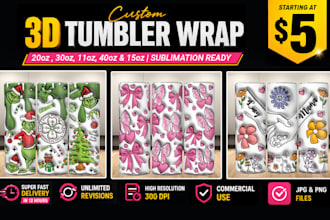 design custom 3d tumbler wrap 20oz, 30oz sublimation drinkware wraps
