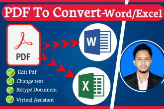 convert PDF word or excel fast retype, document text change