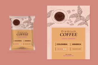 design tea or coffee label, pouch, bag, and product packaging