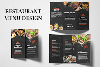 design professional restaurant menus, food menus, flyers, trifold brochures