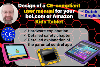 design a user manual for a kids tablet with parental control app for bol amazon