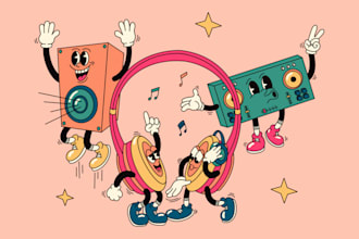 draw retro character, cartoon mascot or funny logo