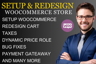 setup and redesign woocommerce store, shipping, taxes, checkout page, price rule