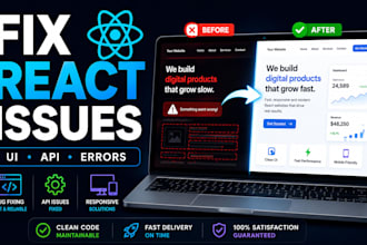 fix react js bugs, javascript bugs and frontend issues