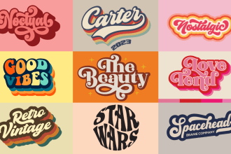design custom lettering typography 70s retro font logo , tee