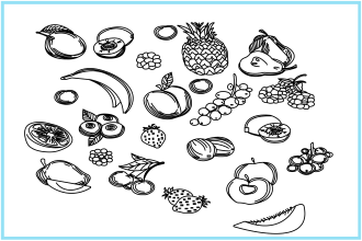 draw a botanical illustration fruits and vegetable, line art