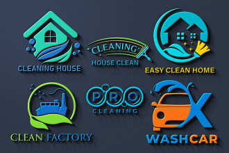 design clean house janitorial commercial cleaning service or 3d logo