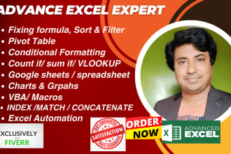 be your microsoft excel expert for vba, macros, formulas, data cleaning