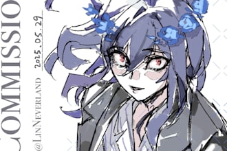 draw your anime oc, fanart in colored sketch