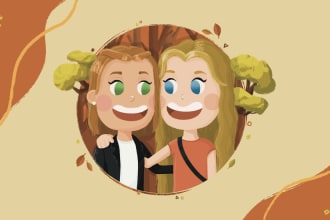 draw a cute illustrated portrait of a couple, friends