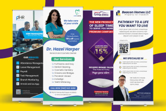 design roll up banner, retractable, standee, pop up, x stand, pull up, roller
