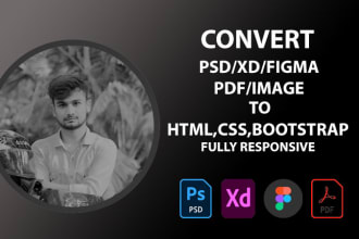 convert PSD,xd,figma to HTML,bootstrap