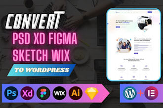 convert PSD figma xd wix sketch to wordpress website