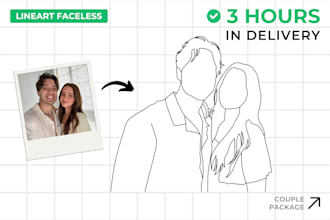 draw faceless lineart portrait for single, couple and family in 3 hours