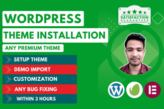install wordpress themeforest theme, demo import, customization and bug fix