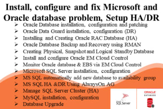 provide dba services for oracle db mssql postgresql mariadb mysql, db ha and DR