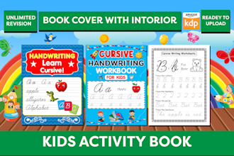 design cursive handwriting kids activity book covers and interiors for KDP