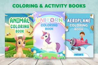 do coloring book activity book cover and pages, kids workbook for kdp