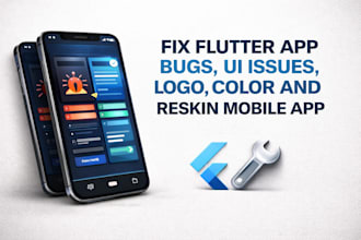 fix flutter app bugs, UI issues, logo, color and reskin mobile app