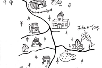 hand drawing illustration for map, location card, direction card, wedding card