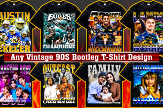 make a crazy 90s vintage bootleg old school style rap tshirt design