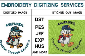do embroidery digitizing, convert to dst, jef, pes, exp in 1 hour