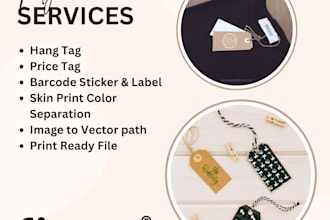 create clothing tag, hang tags, label and all print design