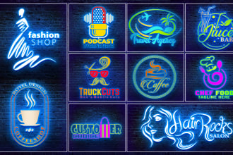 3 awesome neon light or neon sign logo design