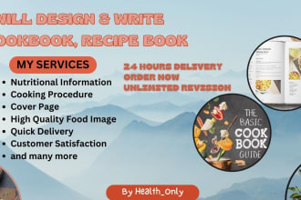 write and design cookbook, recipes, diet plan, food menu