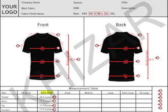 3d design, fashion tech pack for a clothing, team wear