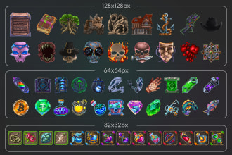 create pixel art icons of items, spells, skills and game UI