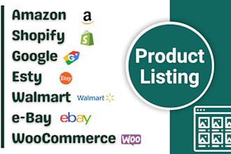 do product listing for amazon, ebay, esty, shopify and woocommerce