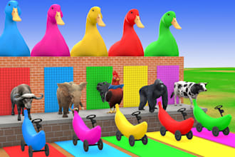 make paint animals 3d crossing fountain cartoon for kids