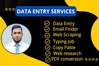 expert data entry operator, web research, web scraping, PDF conversion