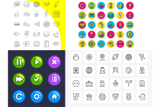 design crisp vector line art or flat minimalist icons pack, set icons button svg