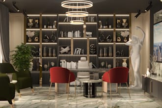 create office interior design, residential, and commercial spaces with 3d render