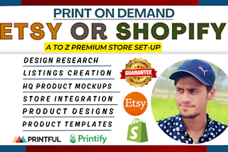 setup print on demand etsy or shopify pod store with printify, printful