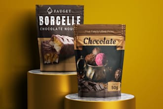 product label design, pouch label and box packaging design