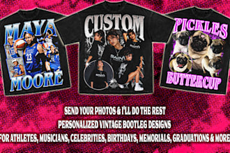 design a custom vintage bootleg tshirt, rap, sport, nba tee