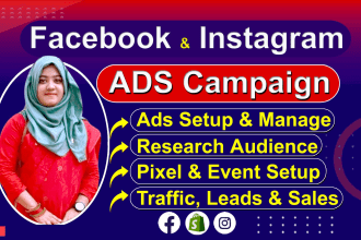 setup and manage facebook ads, instagram ads campaign for sales ,leads, traffic