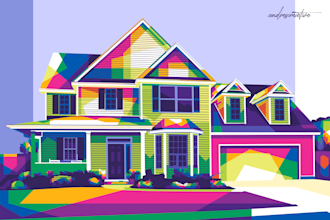 draw awesome house and building photo into beautiful color