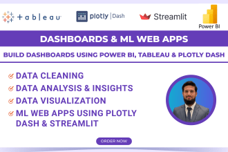 create interactive dashboard by using power bi, tableau, plotly dash, streamlit