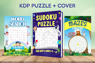 design kids word search puzzle, sudoku and maze book for amazon kdp